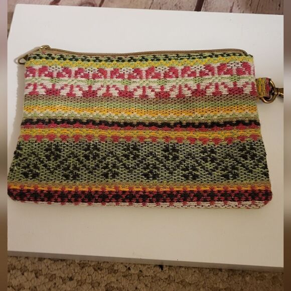 NEW America and Beyond Beaded "Avocado" Clip-on Cosmetic Bag/Pouch Groovy Lining - Picture 3 of 3